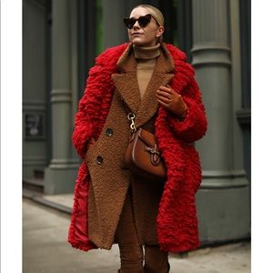 Topshop Red Teddy Coat